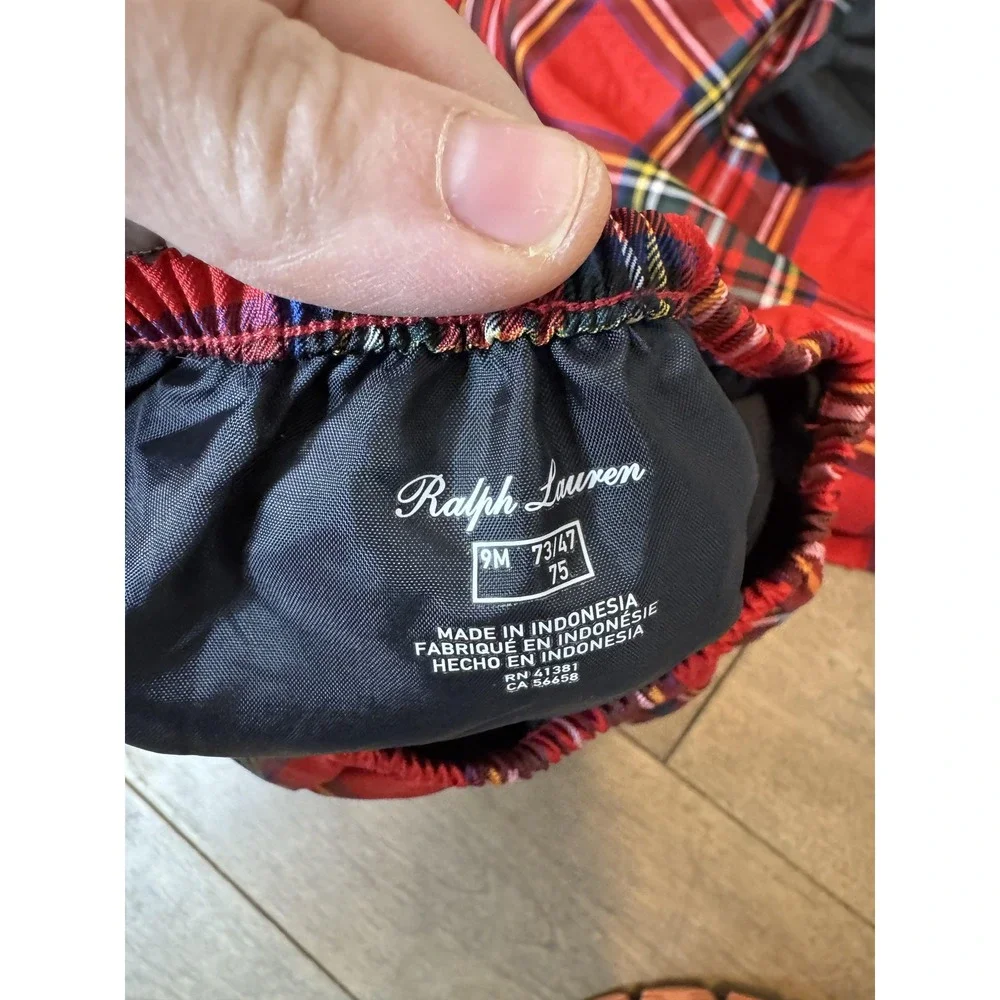 Ralph Lauren Dress Set Girls 9M Red Tartan Plaid Bow Sash Bloomers Holiday Party